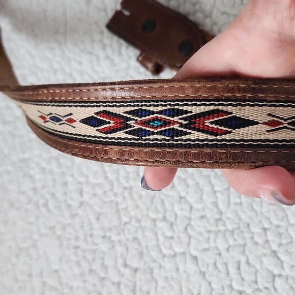 Western Vintage Geuine Tooled Leather Aztec Print Distressed Destroyed Belt - Picture 2 of 10
